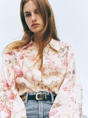 H&M Blush Pink Floral Button-Down Shirt